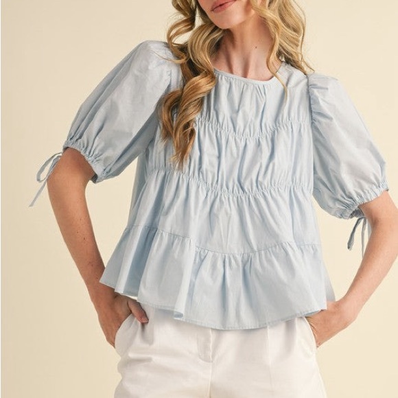Light Blue Puff Sleeve Top - Picture 1 of 1